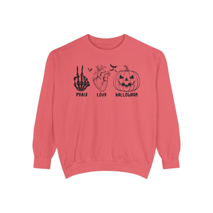 Peace Love Halloween Crewneck | Halloween Crewneck | Unisex Garment-Dyed Sweatshirt