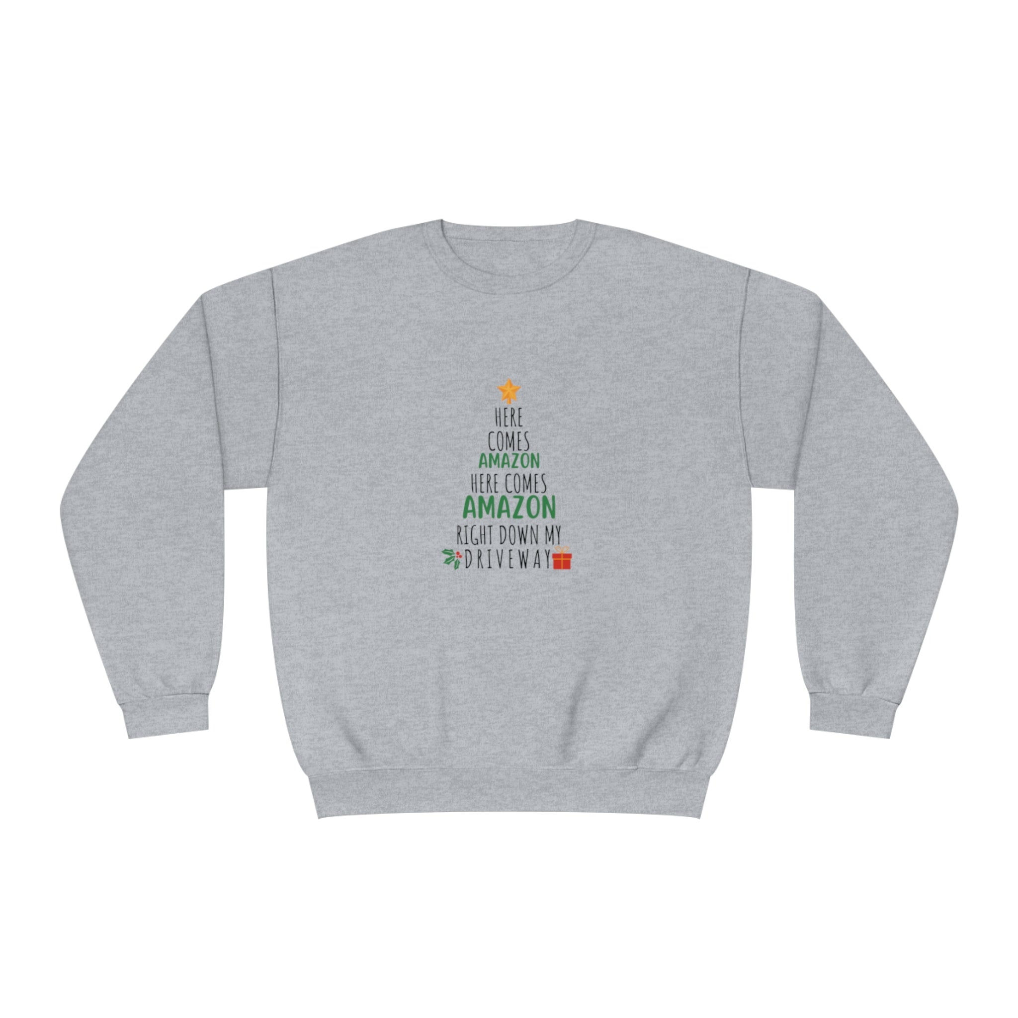 Funny Holiday Crewneck | Amazon Funny Crewneck | Christmas Crewneck | Here Comes Amazon | Unisex Crewneck Sweatshirt