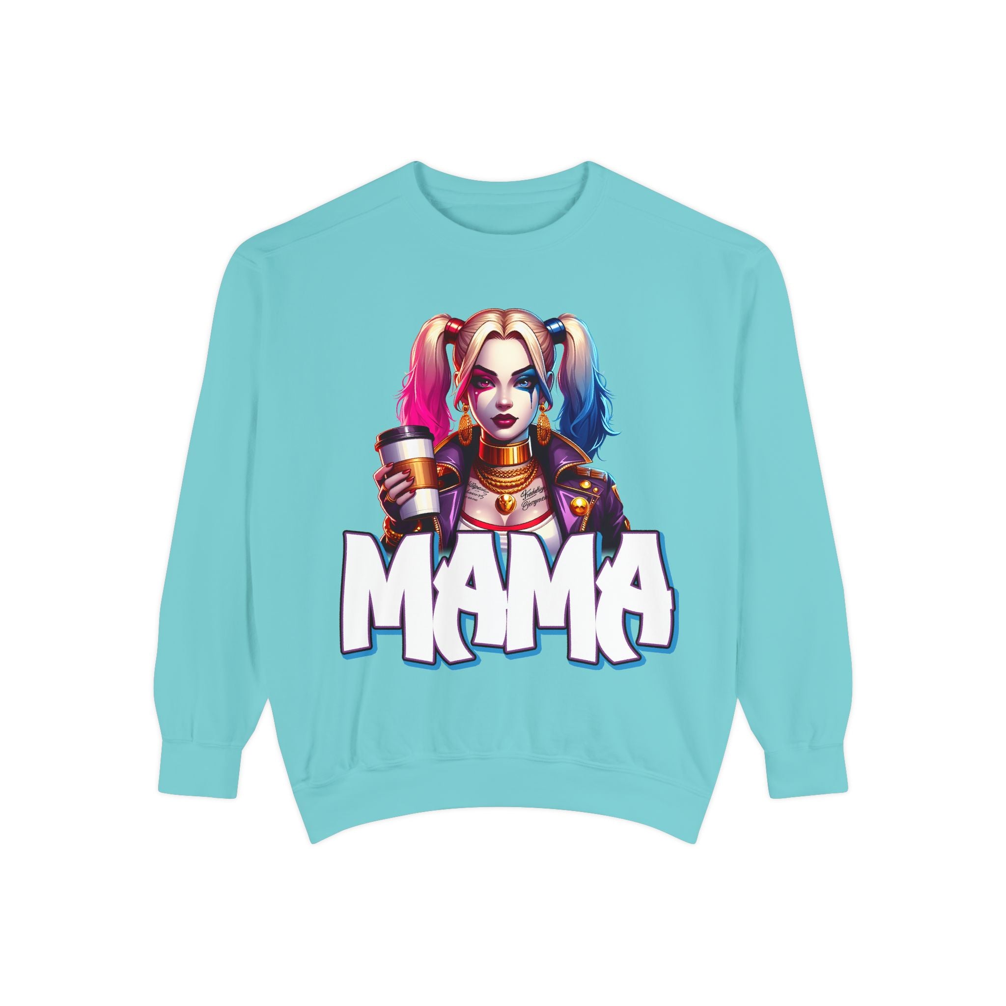 Harley Quinn Mama Crewneck | Cute Spooky Crewneck | Harley Quinn Crewneck | Unisex Garment-Dyed Sweatshirt