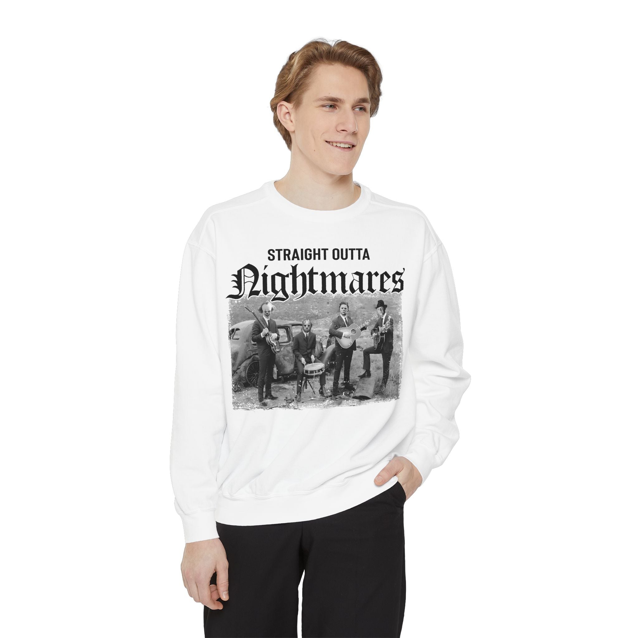 Horror Crewneck | Straight Outta Nightmares Crewneck | Unisex Garment-Dyed Sweatshirt