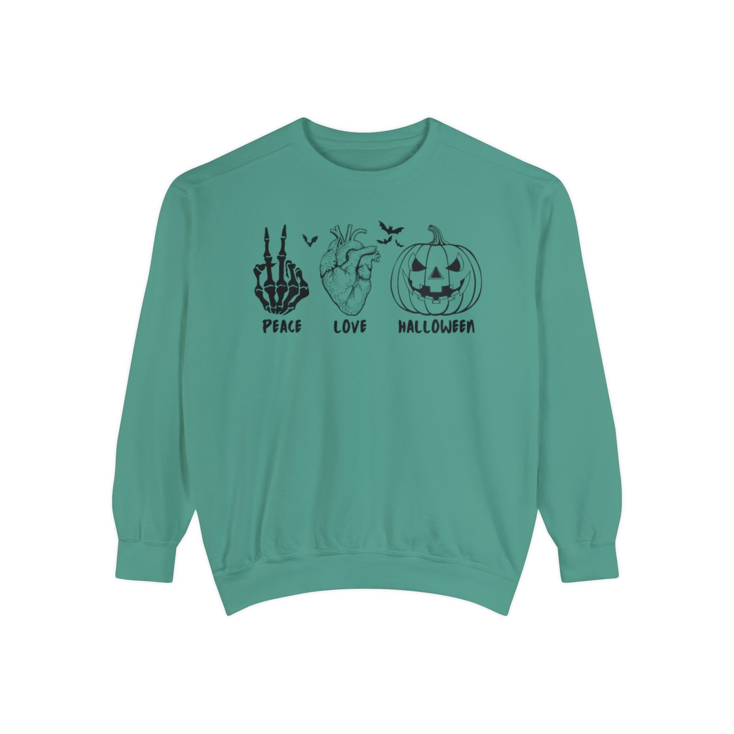 Peace Love Halloween Crewneck | Halloween Crewneck | Unisex Garment-Dyed Sweatshirt