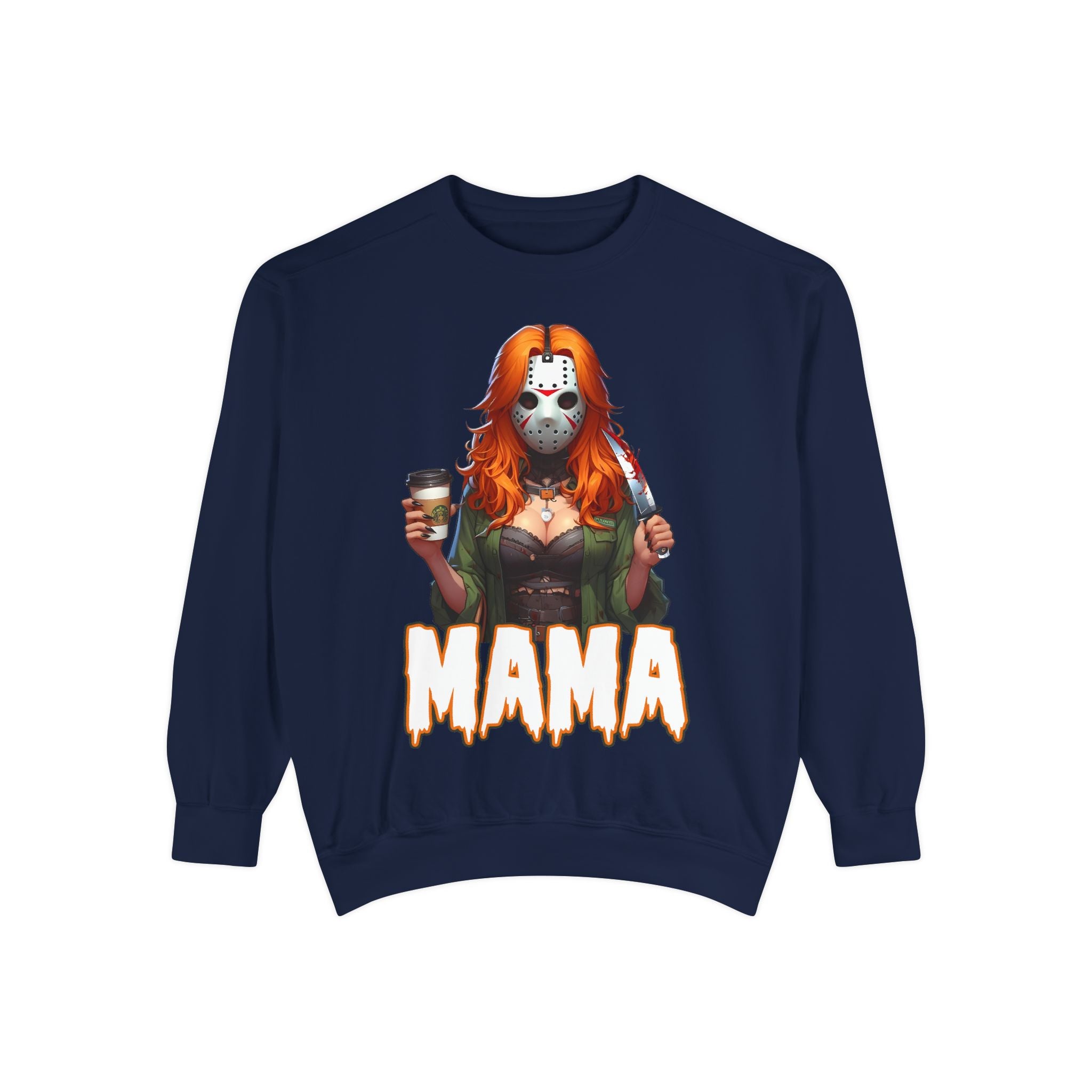 Jason Voorhees Mama Crewneck | Cute Spooky Crewneck | Jason Voorhees Crewneck | Unisex Garment-Dyed Sweatshirt