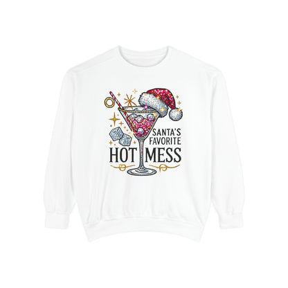 Santa’s Favorite Hot Mess Sweatshirt - Festive Unisex Garment-Dyed Sweatshirt for Holiday Cheer