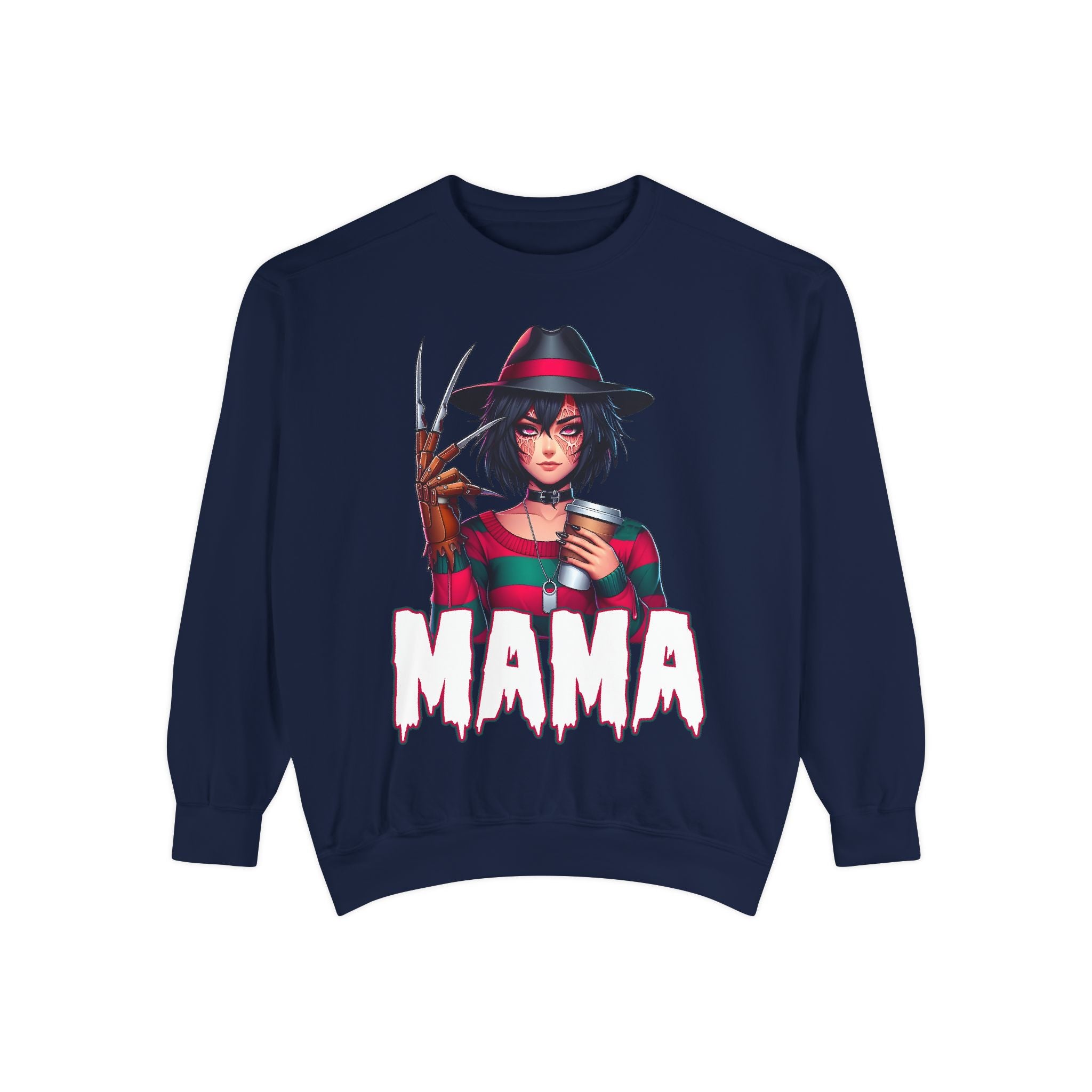 Freddy Krueger Mama Crewneck | Cute Spooky Crewneck | Freddy Krueger Crewneck | Unisex Garment-Dyed Sweatshirt