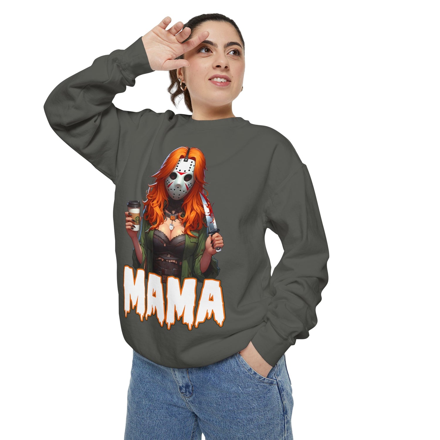 Jason Voorhees Mama Crewneck | Cute Spooky Crewneck | Jason Voorhees Crewneck | Unisex Garment-Dyed Sweatshirt