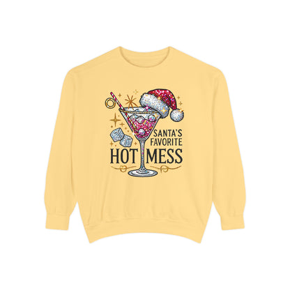 Santa’s Favorite Hot Mess Sweatshirt - Festive Unisex Garment-Dyed Sweatshirt for Holiday Cheer