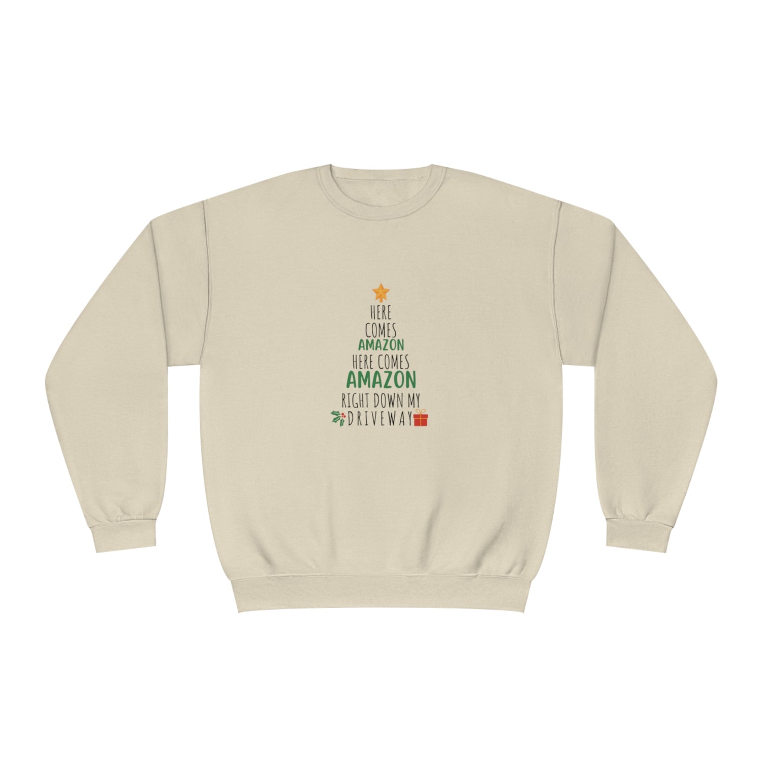 Funny Holiday Crewneck | Amazon Funny Crewneck | Christmas Crewneck | Here Comes Amazon | Unisex Crewneck Sweatshirt