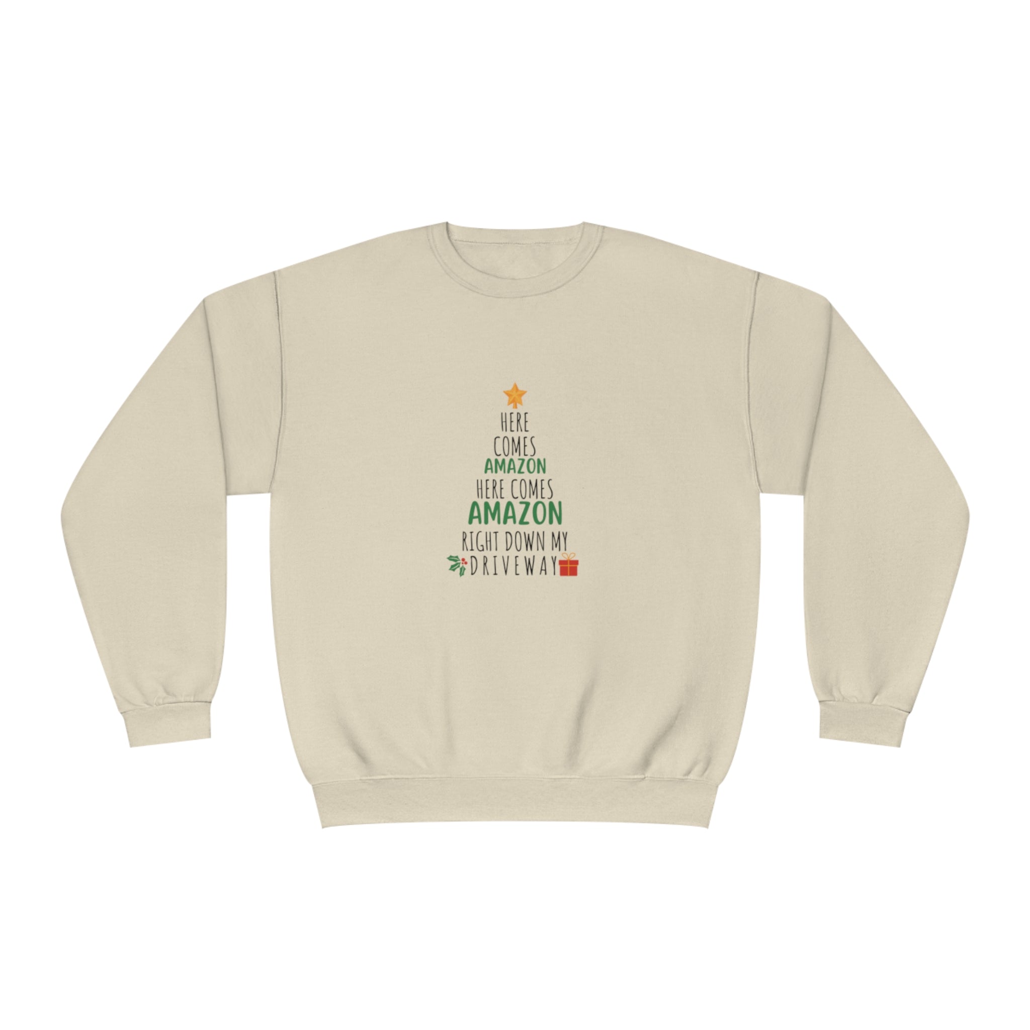 Funny Holiday Crewneck | Amazon Funny Crewneck | Christmas Crewneck | Here Comes Amazon | Unisex Crewneck Sweatshirt