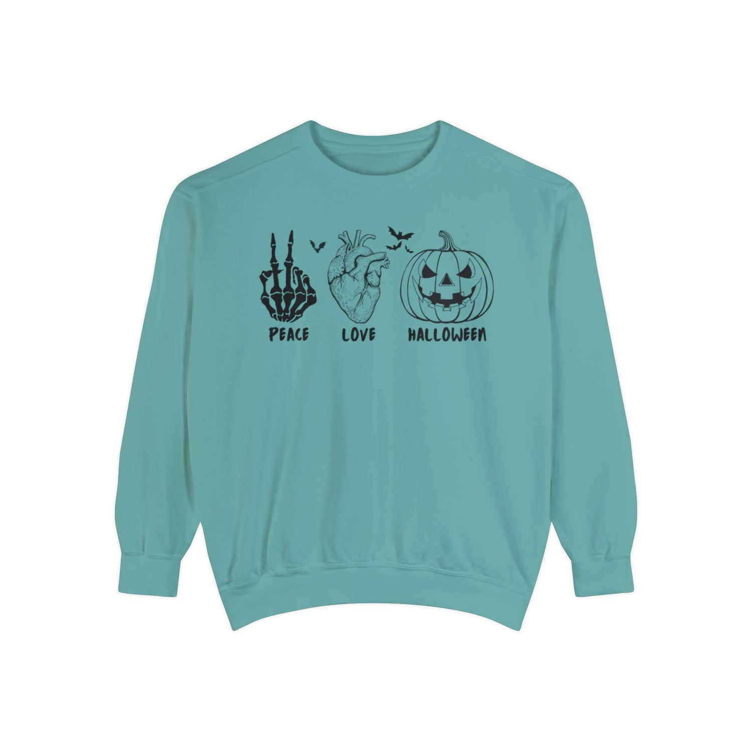 Peace Love Halloween Crewneck | Halloween Crewneck | Unisex Garment-Dyed Sweatshirt