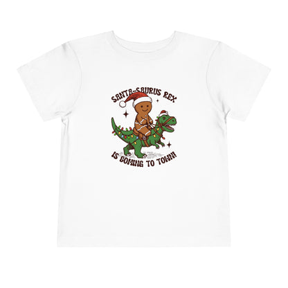 Toddler Short Sleeve Tee - Cute Santa-Saurus Rex Holiday Shirt