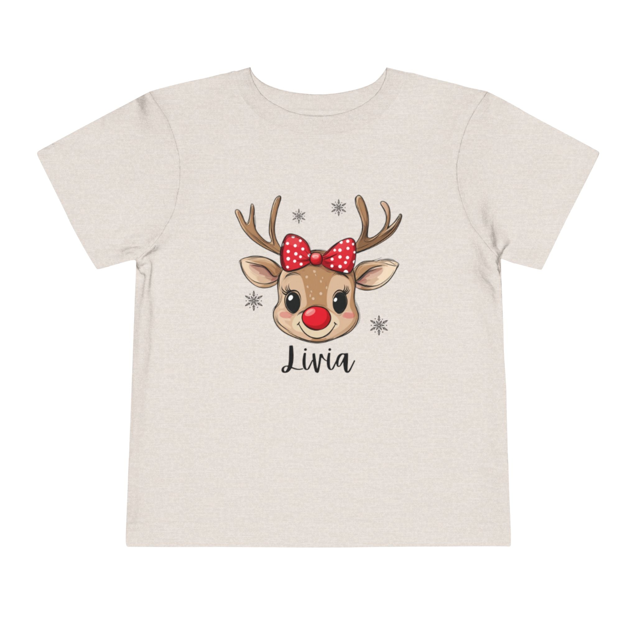 Adorable Toddler Short Sleeve Tee with Reindeer Design - Personalized Holiday T-Shirt for Kids