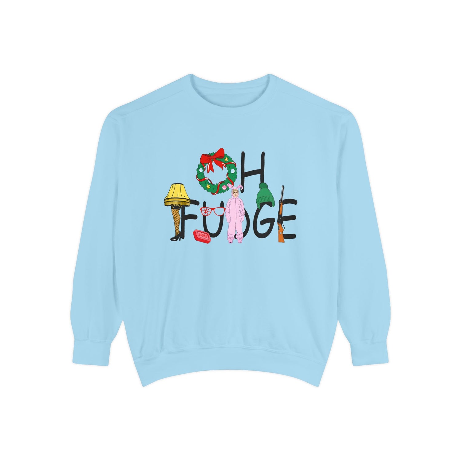 Funny Holiday Sweatshirt - &quot;OH FUDGE!&quot; &amp; A Christmas Story Design | Unisex Crewneck