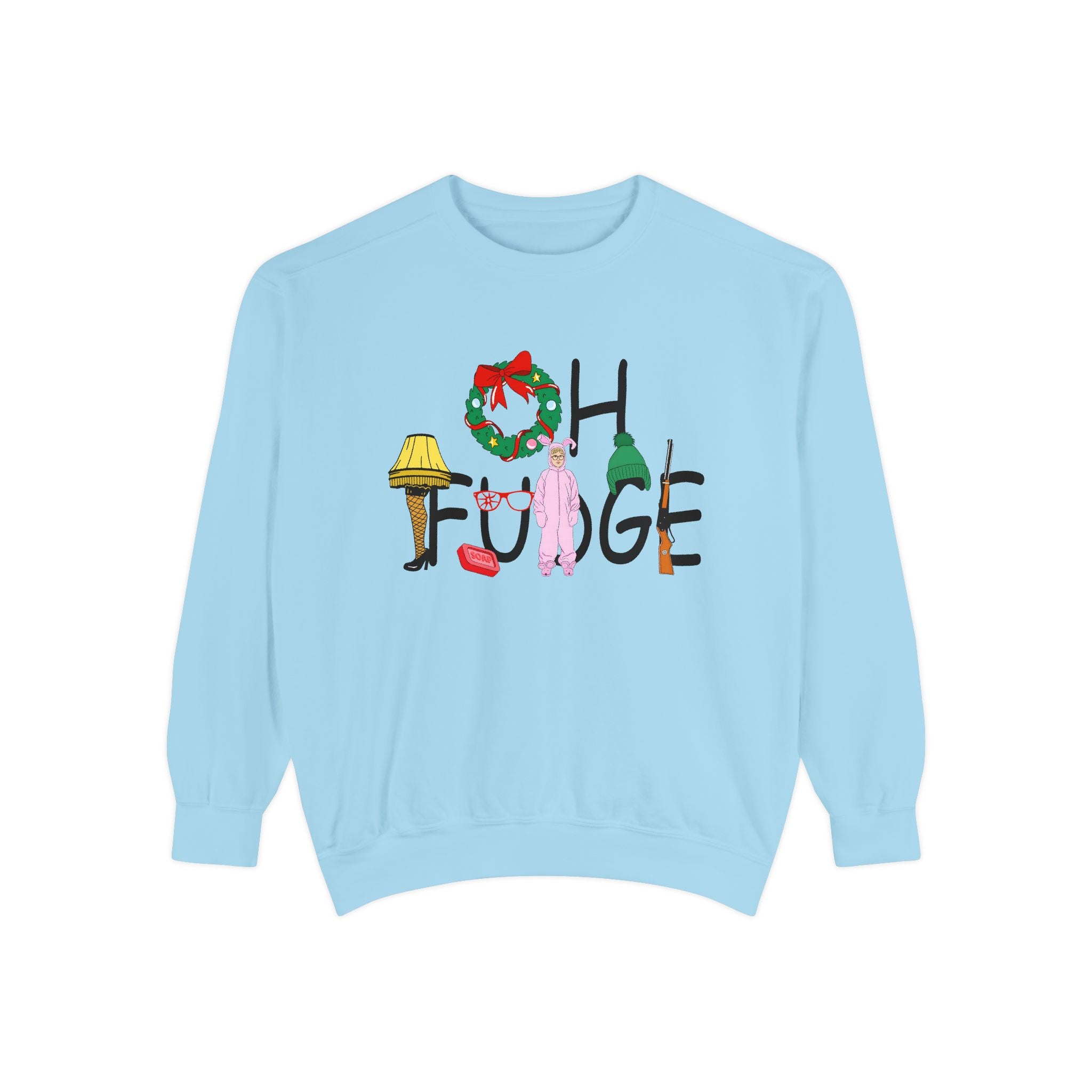 Funny Holiday Sweatshirt - &quot;OH FUDGE!&quot; &amp; A Christmas Story Design | Unisex Crewneck