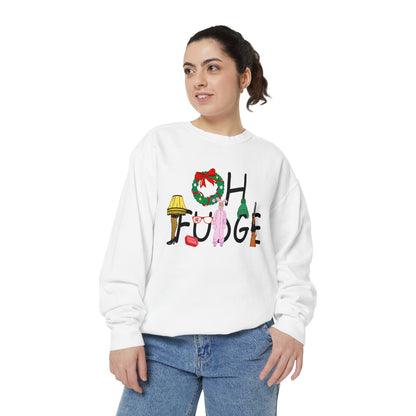 Funny Holiday Sweatshirt - &quot;OH FUDGE!&quot; &amp; A Christmas Story Design | Unisex Crewneck