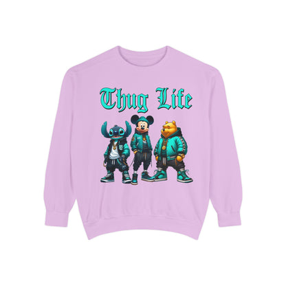 Mickey Stitch Pooh Thug Life Crewneck | Unisex Garment-Dyed Sweatshirt