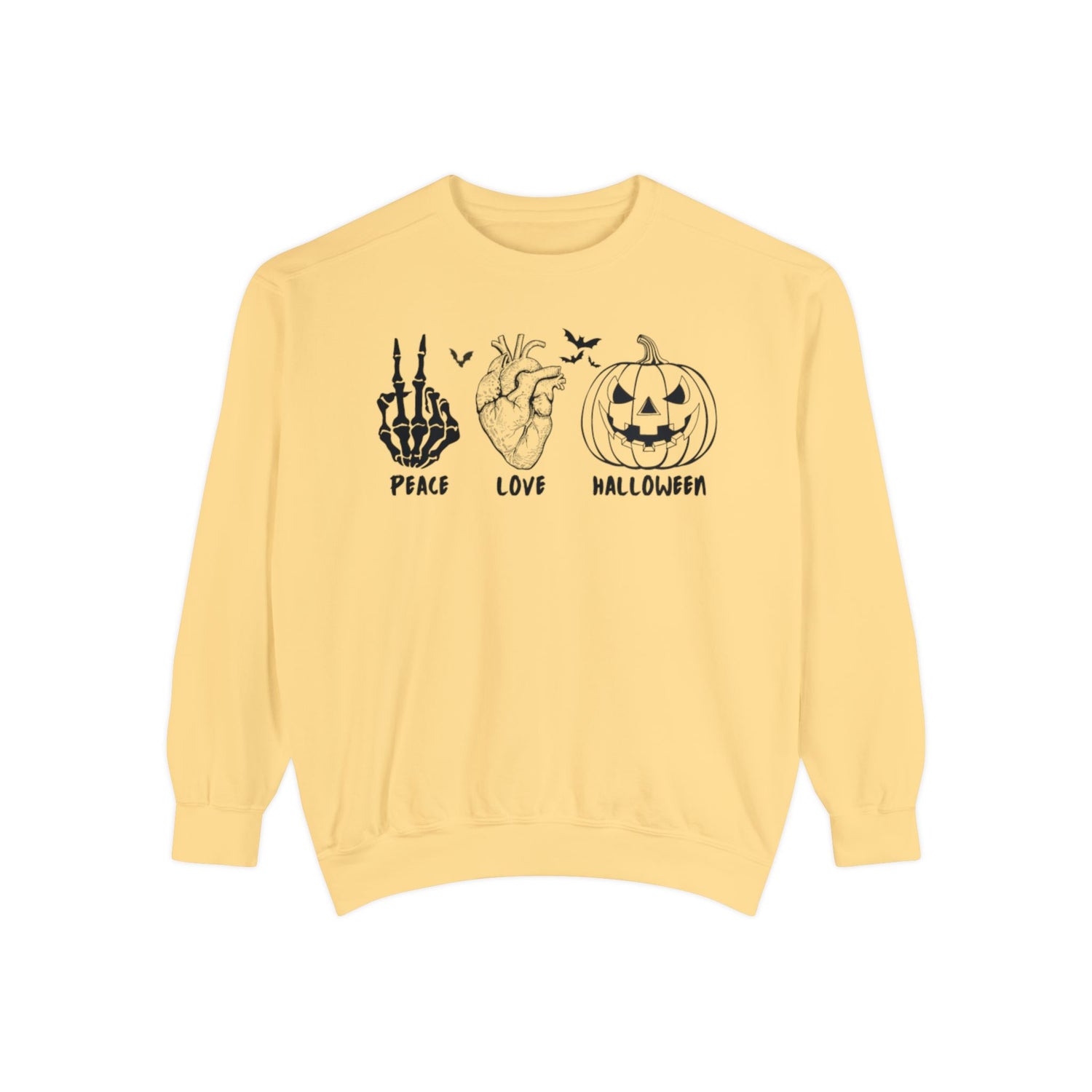 Peace Love Halloween Crewneck | Halloween Crewneck | Unisex Garment-Dyed Sweatshirt