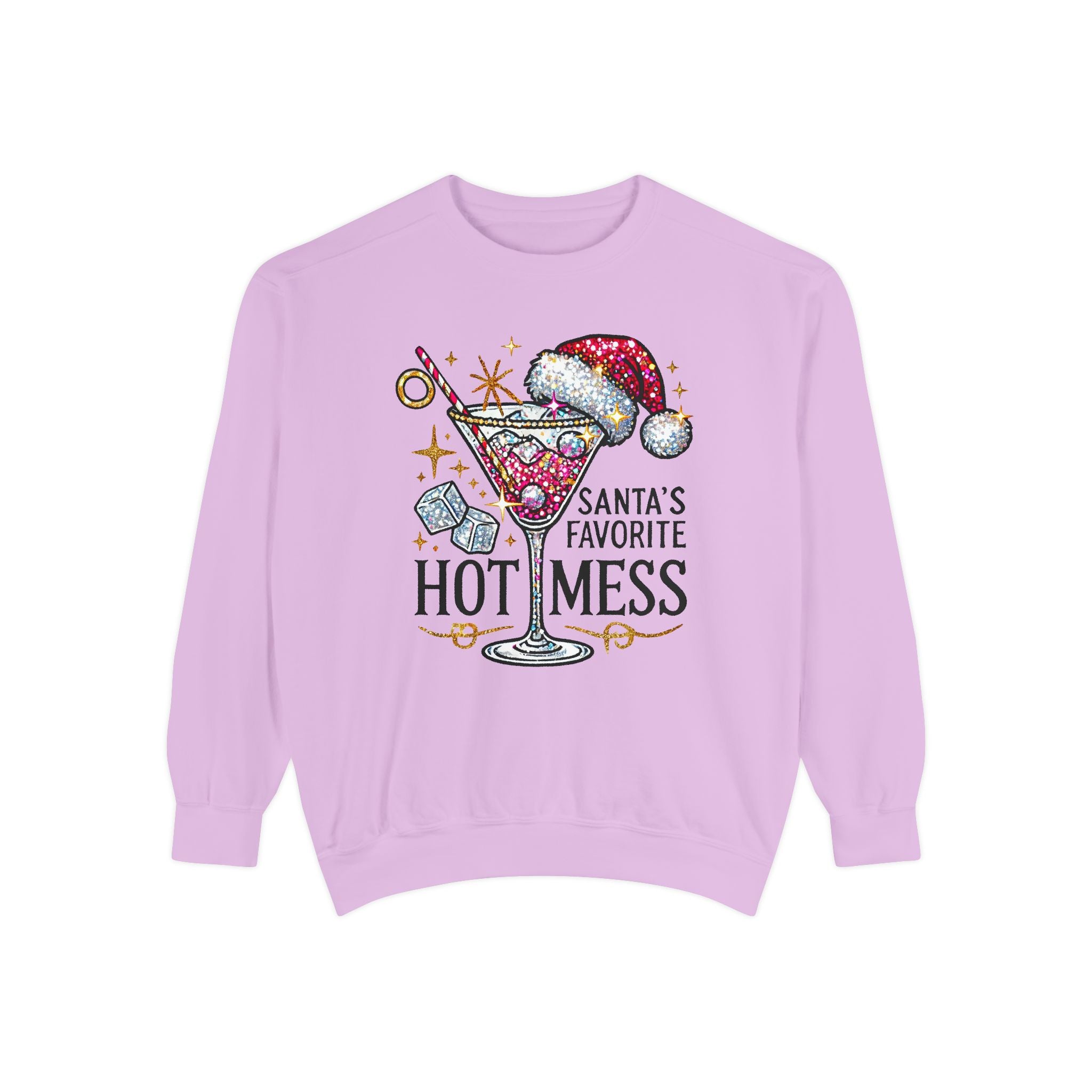 Santa’s Favorite Hot Mess Sweatshirt - Festive Unisex Garment-Dyed Sweatshirt for Holiday Cheer