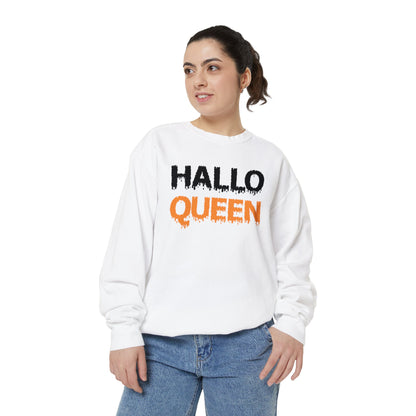 Hallo Queen Crewneck | Halloween Crewneck | Unisex Garment-Dyed Sweatshirt