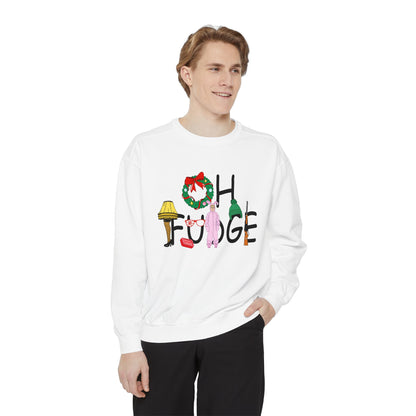 Funny Holiday Sweatshirt - &quot;OH FUDGE!&quot; &amp; A Christmas Story Design | Unisex Crewneck