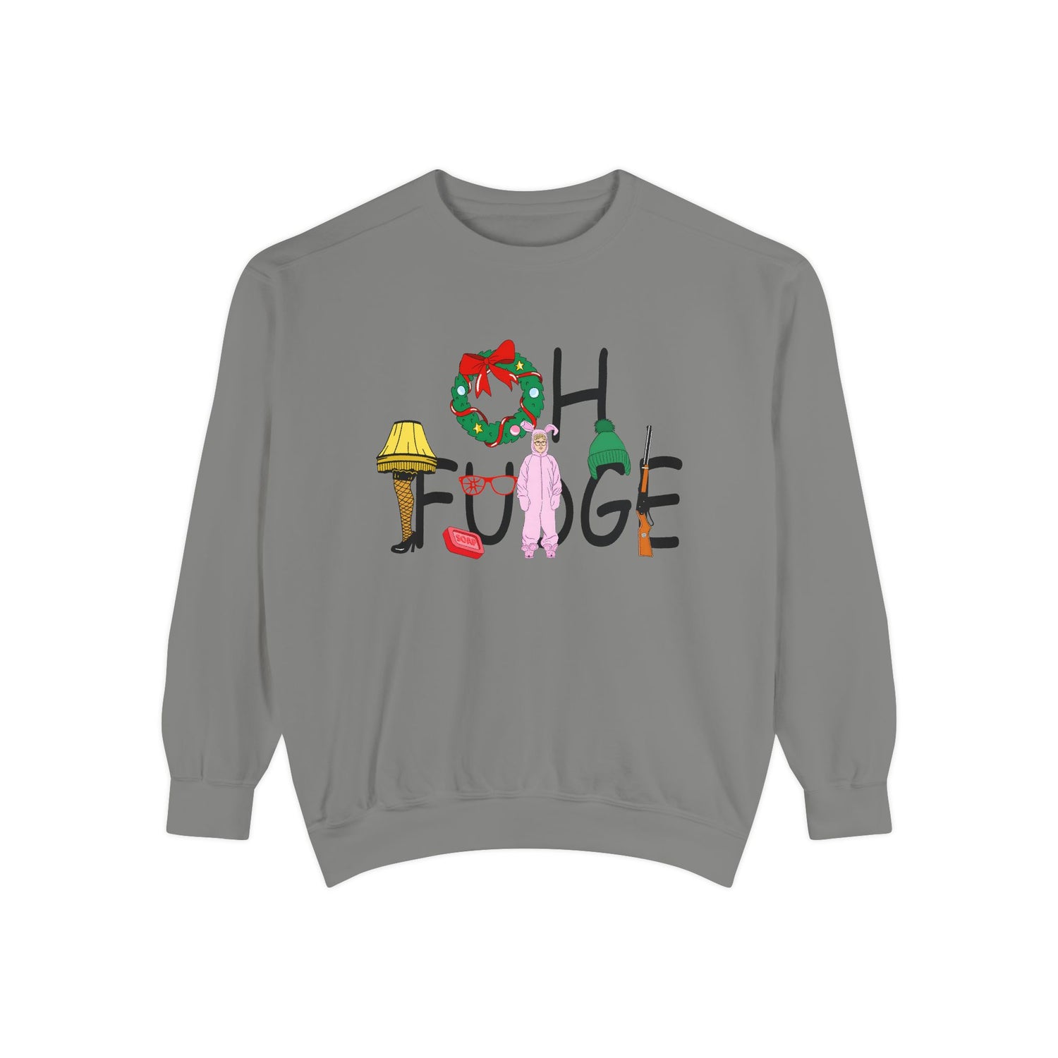 Funny Holiday Sweatshirt - &quot;OH FUDGE!&quot; &amp; A Christmas Story Design | Unisex Crewneck