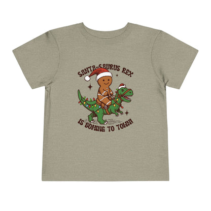 Toddler Short Sleeve Tee - Cute Santa-Saurus Rex Holiday Shirt