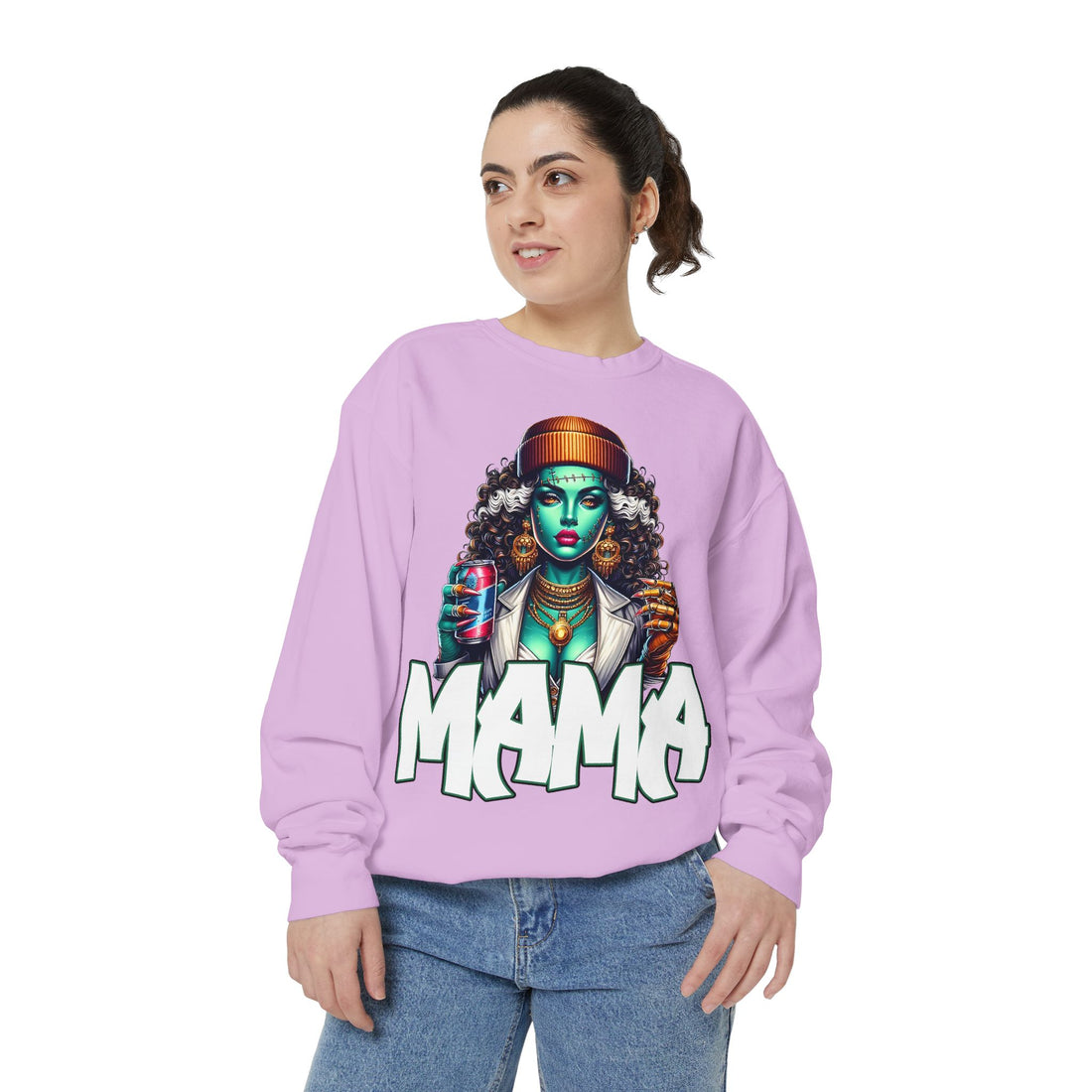 Bride of Frankenstein Mama Crewneck | Cute Spooky Crewneck | Bride of Frankenstein Crewneck | Unisex Garment-Dyed Sweatshirt