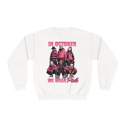 Horror Movie Crewneck | In October we Wear Pink Crewneck | Unisex NuBlend® Crewneck Sweatshirt