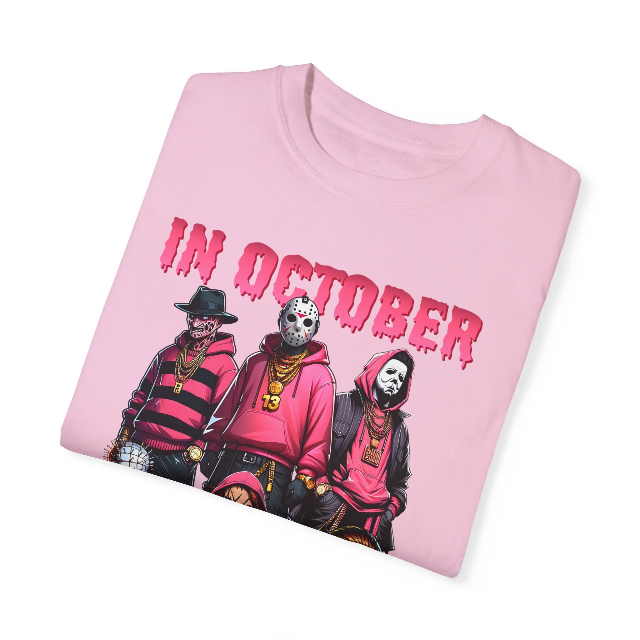 Horror Movie T-shirt | In October We Wear Pink T-shirt | Unisex Garment-Dyed T-shirt