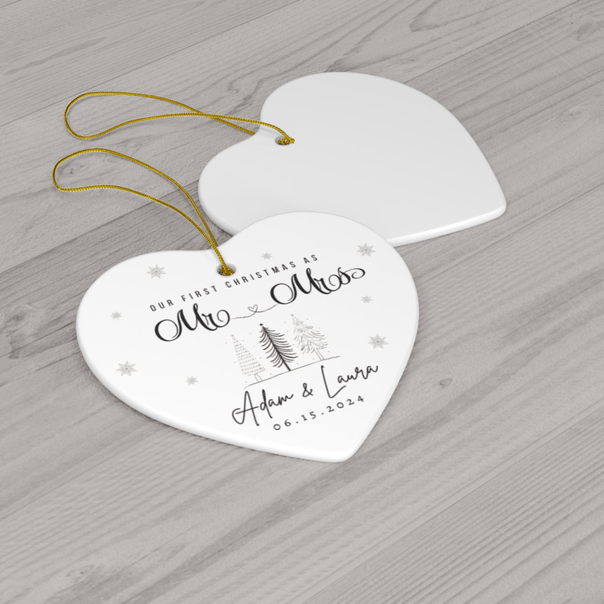 Personalized Mr &amp; Mrs Christmas Tree Ceramic Ornament