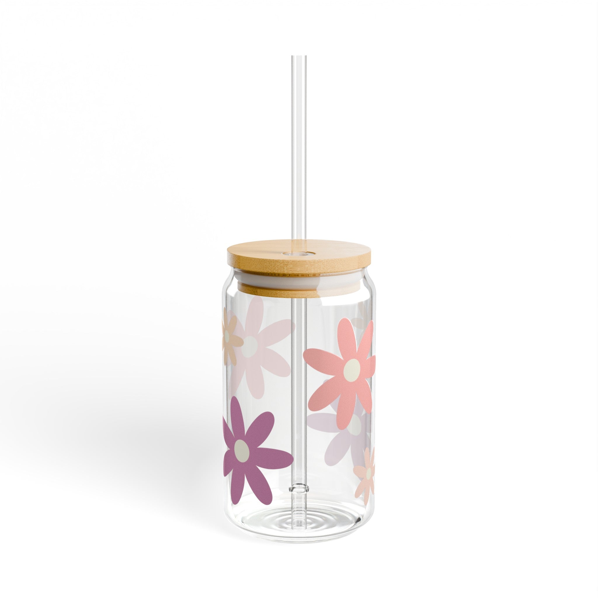 Flower Power | Floral Sipper Glass | Floral Boho Sipper Glass | Flower Sipper Glass with Lid and Straw 16oz