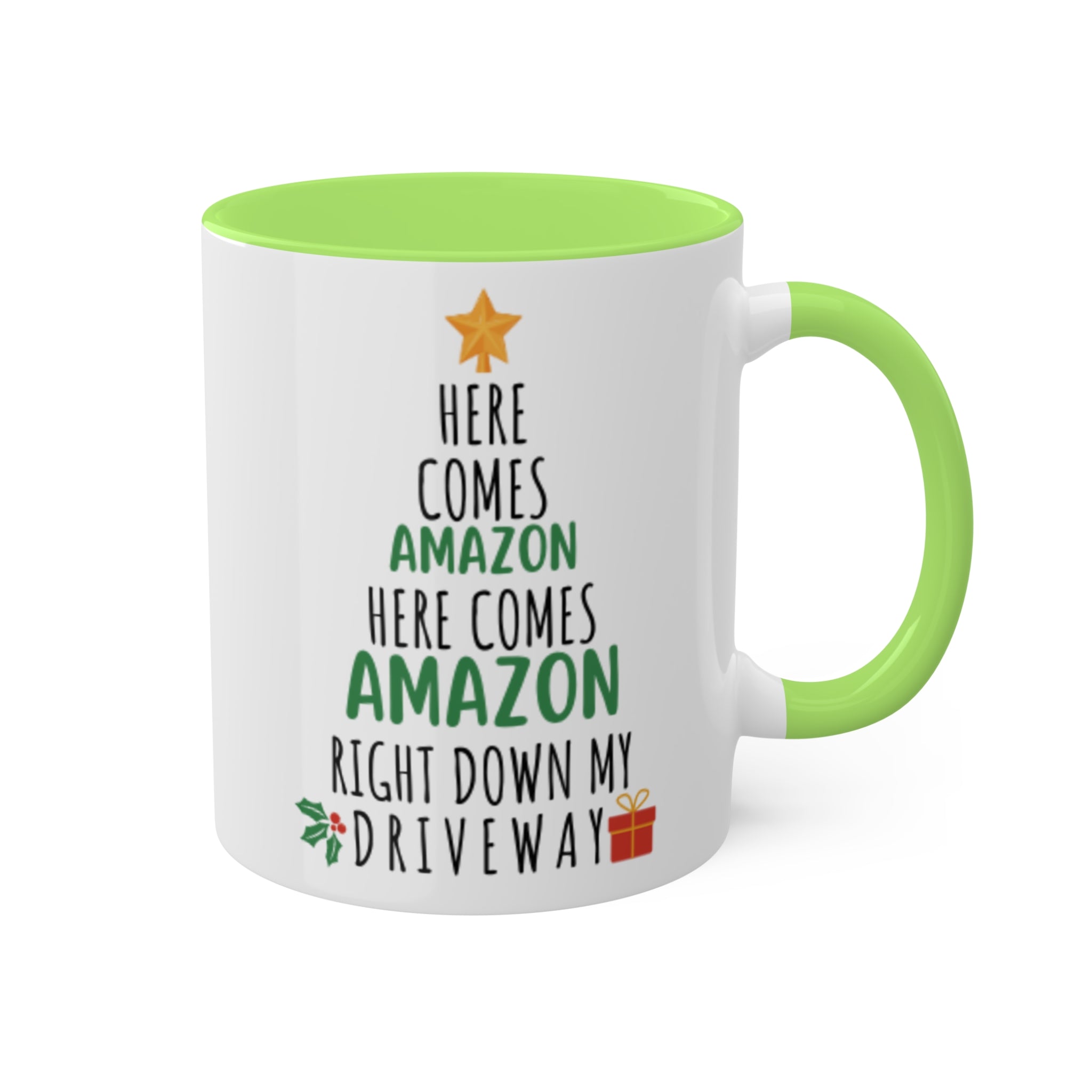 Here Comes Amazon | Funny Christmas Mug | Colorful Mugs, 11oz