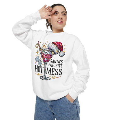 Santa’s Favorite Hot Mess Sweatshirt - Festive Unisex Garment-Dyed Sweatshirt for Holiday Cheer