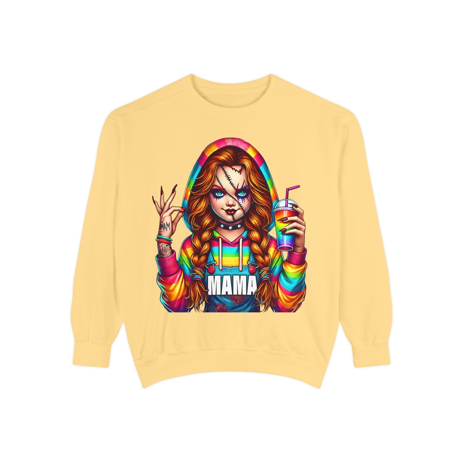 Chucky Mama Crewneck | Cute Spooky Crewneck |Chucky Crewneck | Unisex Garment-Dyed Sweatshirt