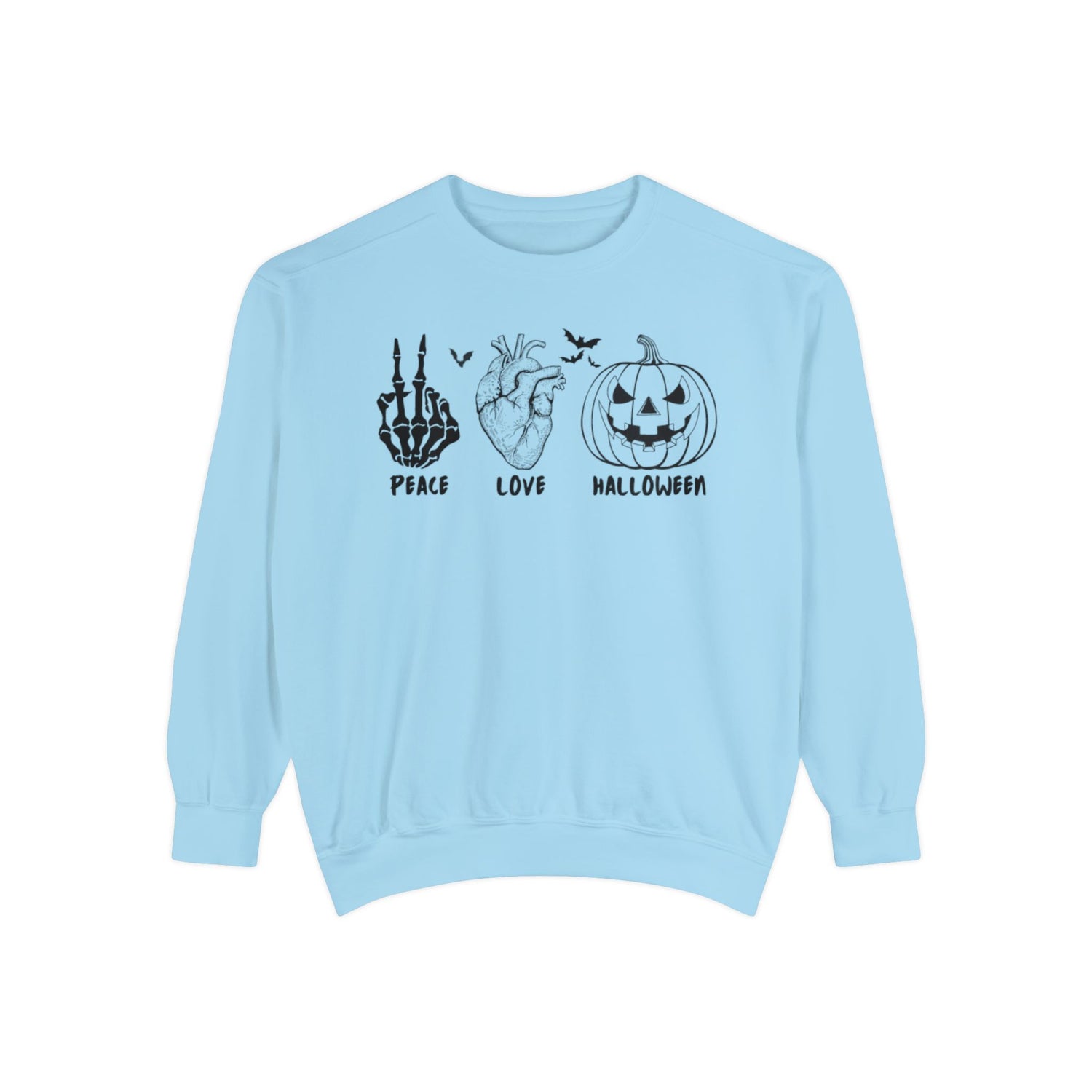 Peace Love Halloween Crewneck | Halloween Crewneck | Unisex Garment-Dyed Sweatshirt