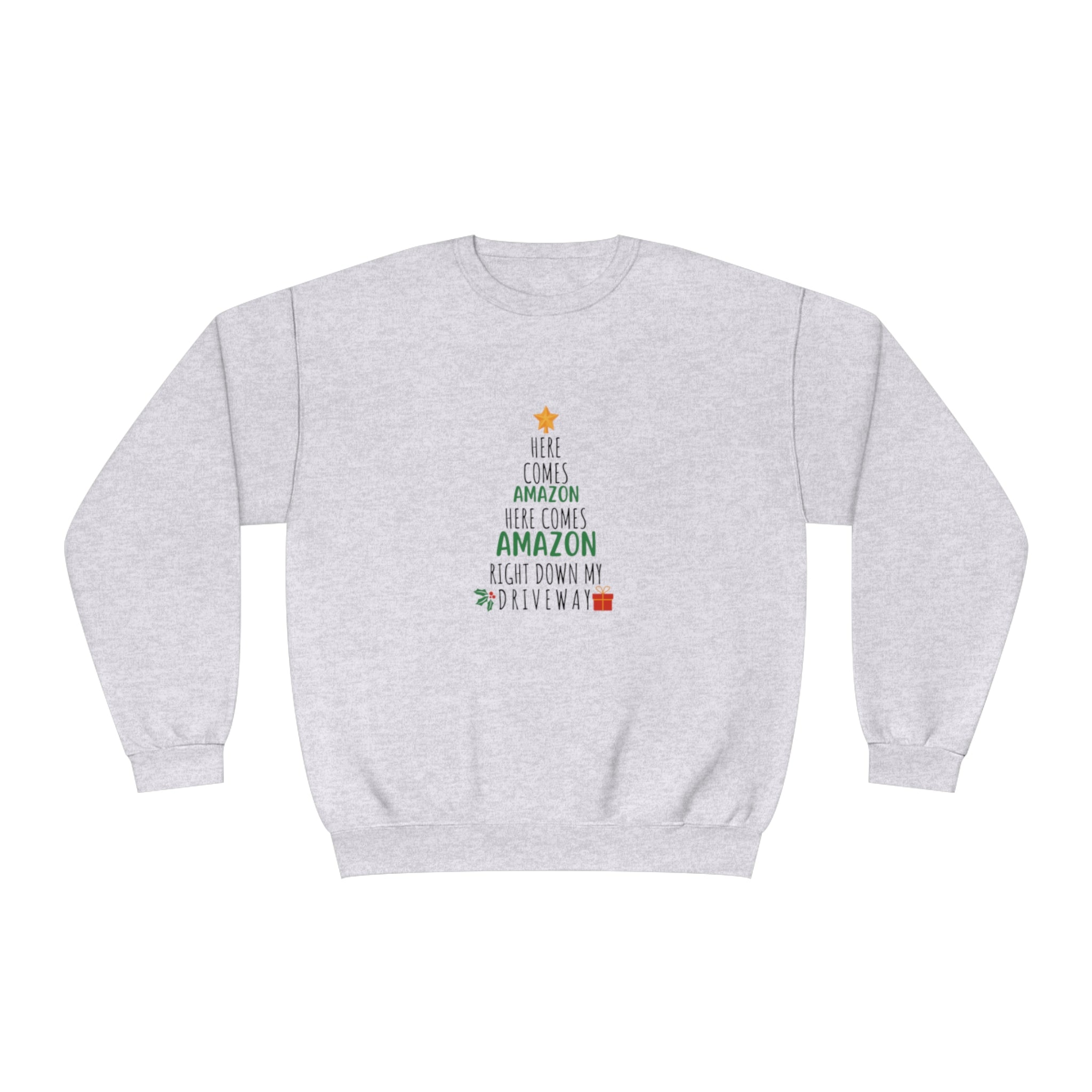 Funny Holiday Crewneck | Amazon Funny Crewneck | Christmas Crewneck | Here Comes Amazon | Unisex Crewneck Sweatshirt