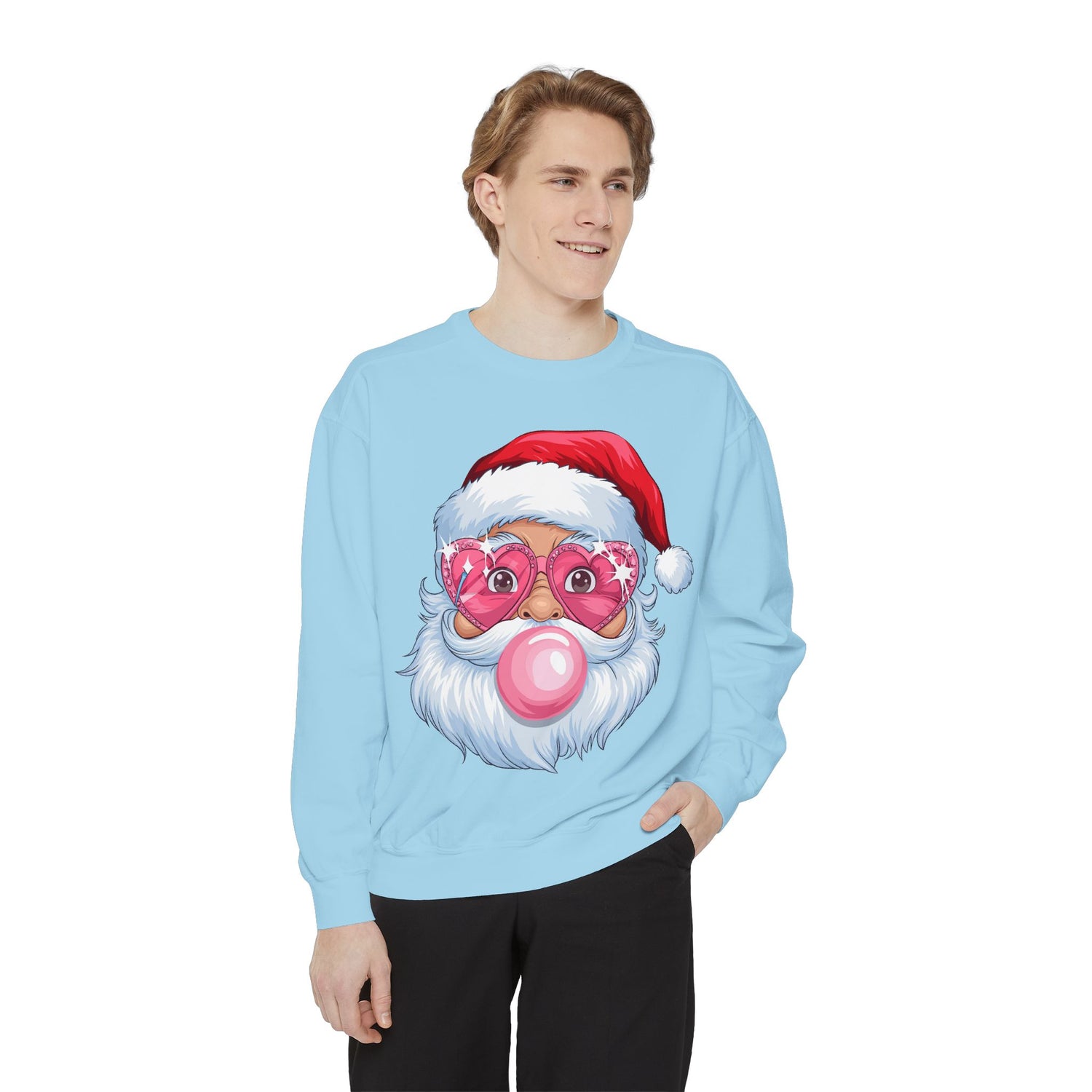 Santa Bubble Gum | Cute Santa Unisex Garment-Dyed Sweatshirt