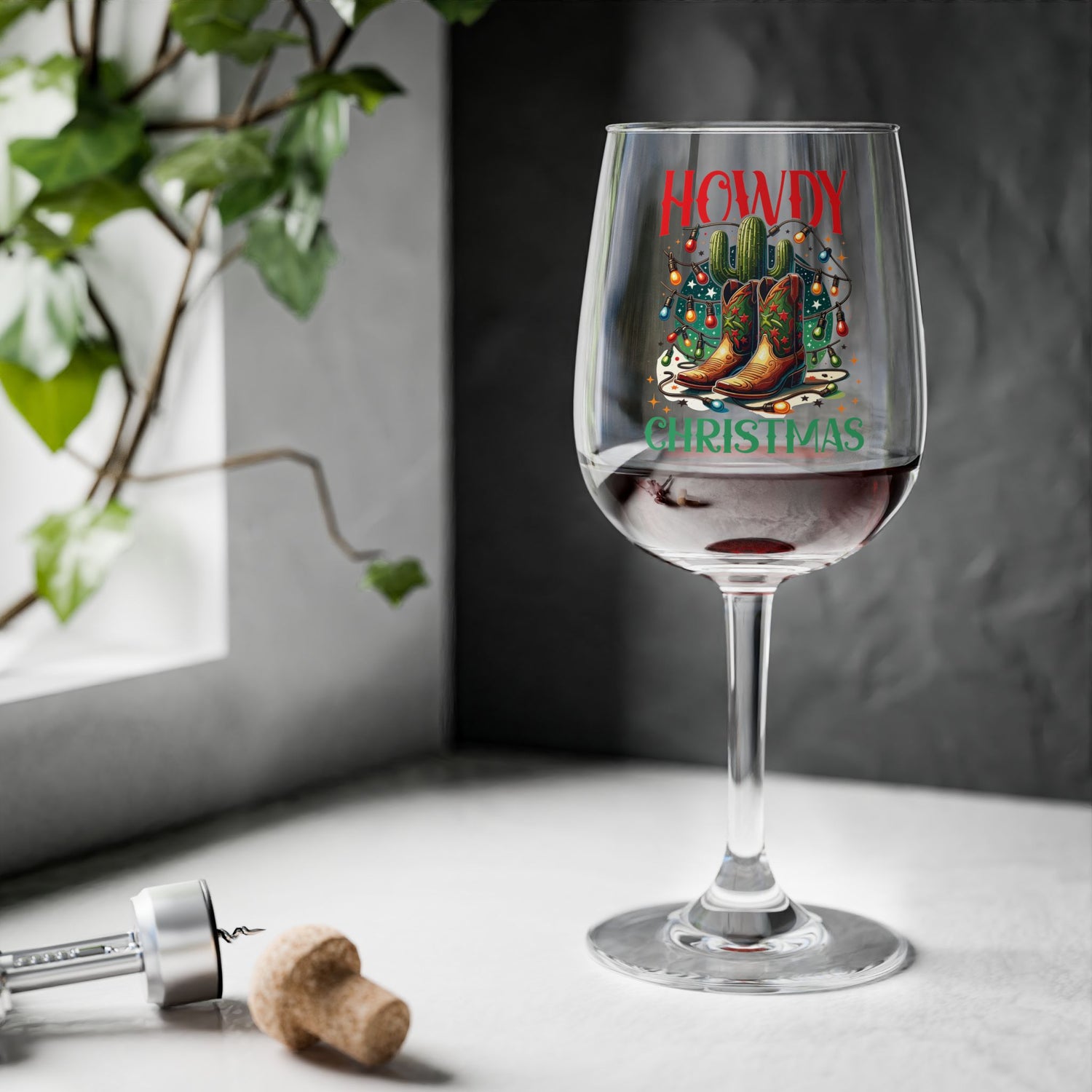 Howdy Christmas Wine Glass - 12oz Holiday Stemware