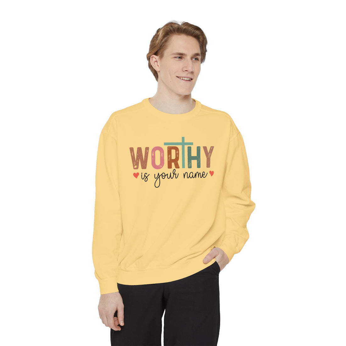 Worthy is Your Name Crewneck - Unisex Garment-Dyed Sweatshirt