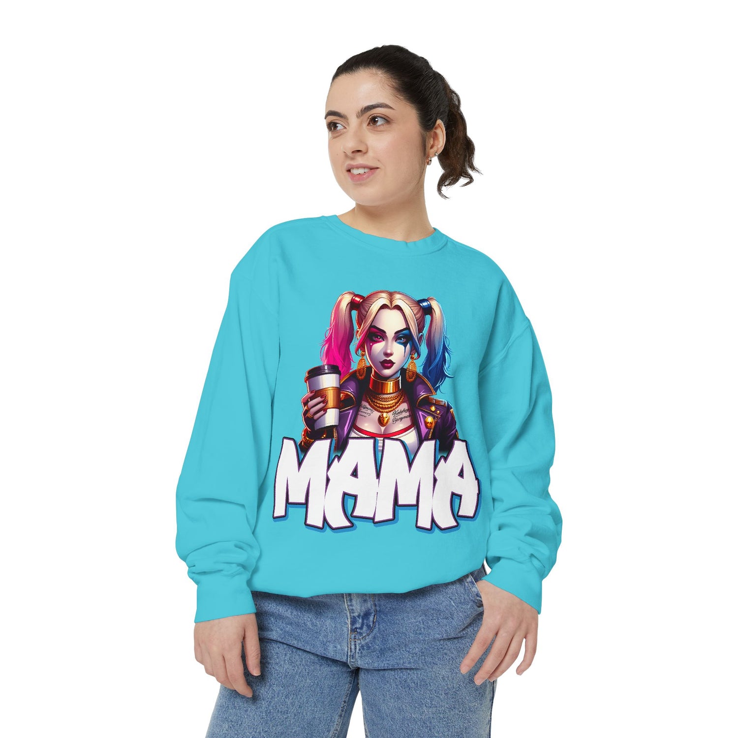 Harley Quinn Mama Crewneck | Cute Spooky Crewneck | Harley Quinn Crewneck | Unisex Garment-Dyed Sweatshirt