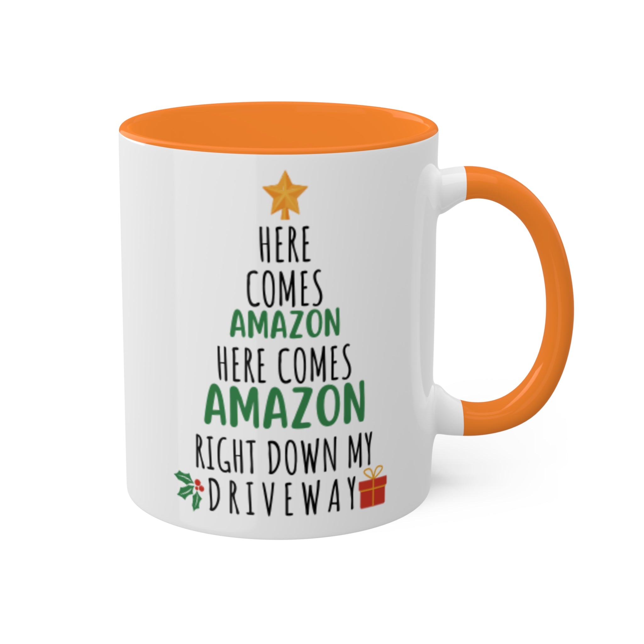 Here Comes Amazon | Funny Christmas Mug | Colorful Mugs, 11oz