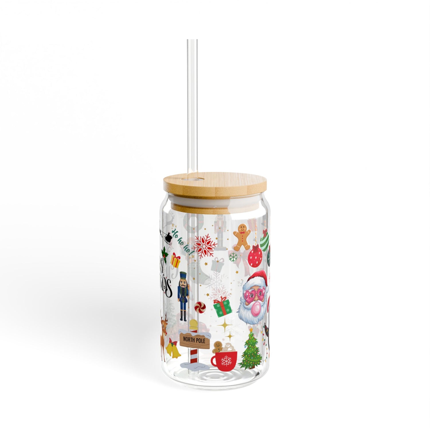 Christmas-Themed 16oz Sipper Glass with Straw | Merry Christmas Design | Holiday Drinkware