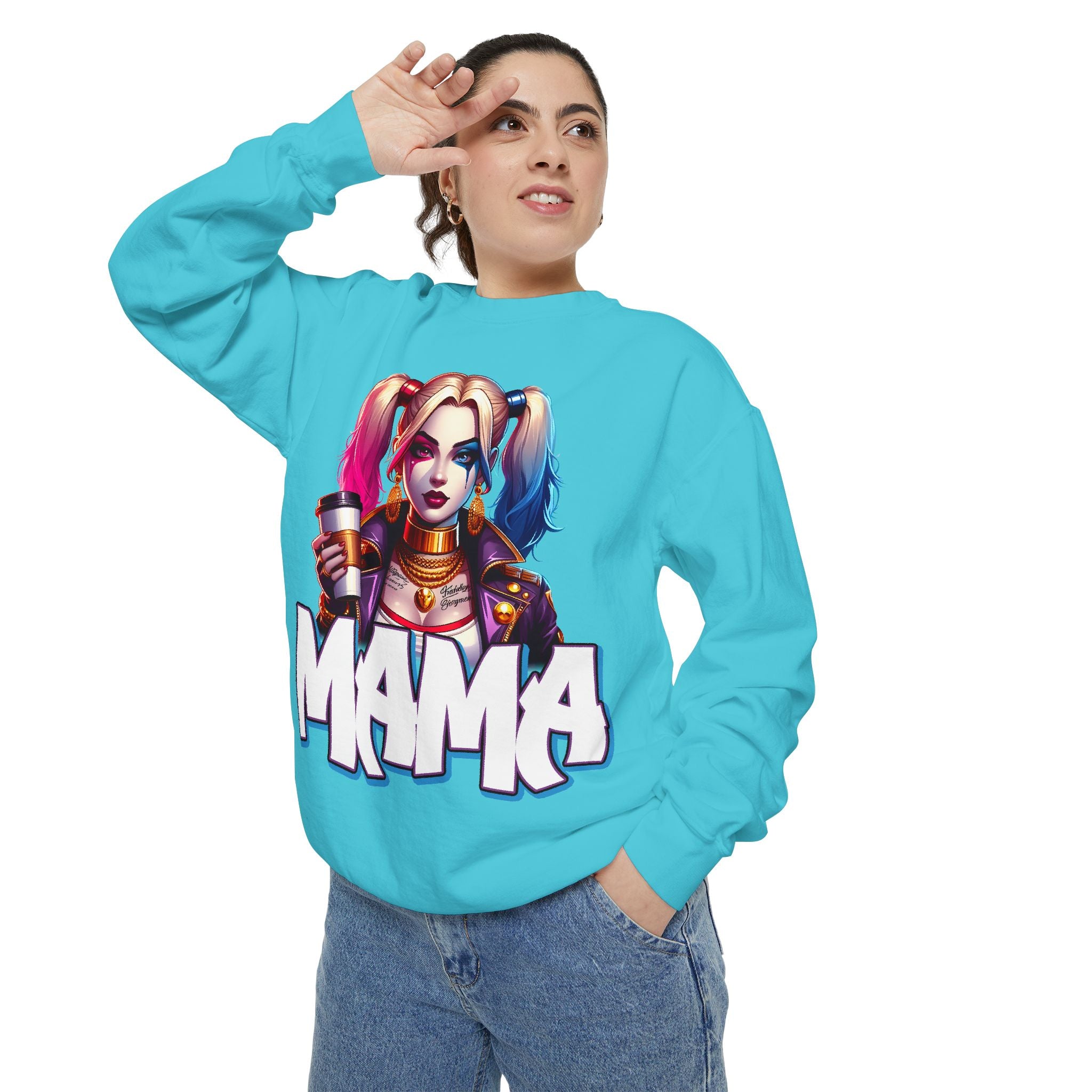 Harley Quinn Mama Crewneck | Cute Spooky Crewneck | Harley Quinn Crewneck | Unisex Garment-Dyed Sweatshirt