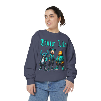 Mickey Stitch Pooh Thug Life Crewneck | Unisex Garment-Dyed Sweatshirt