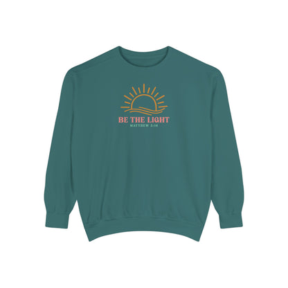 Be The Light Unisex Garment-Dyed Sweatshirt - Inspirational Sun Design