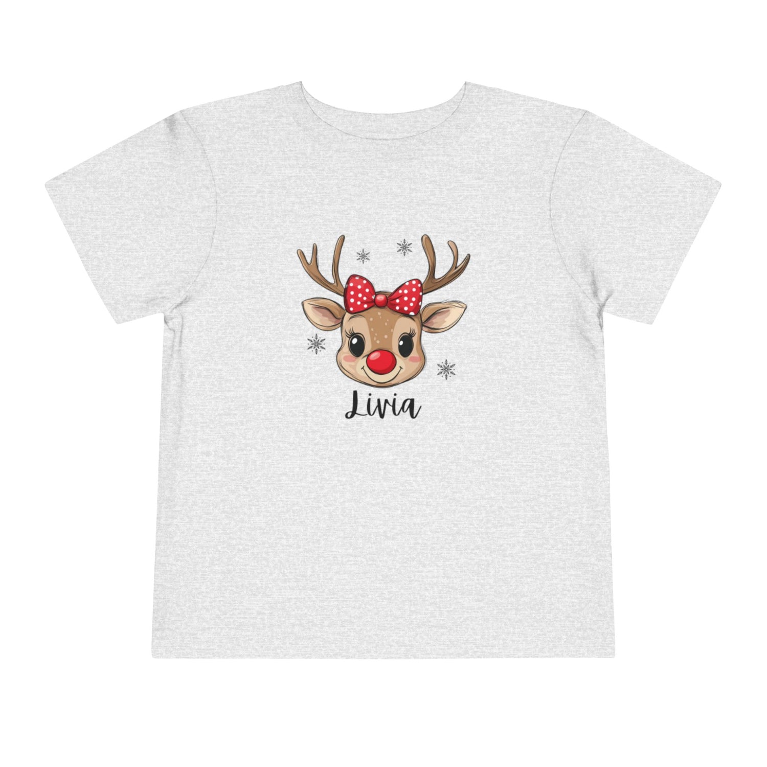 Adorable Toddler Short Sleeve Tee with Reindeer Design - Personalized Holiday T-Shirt for Kids