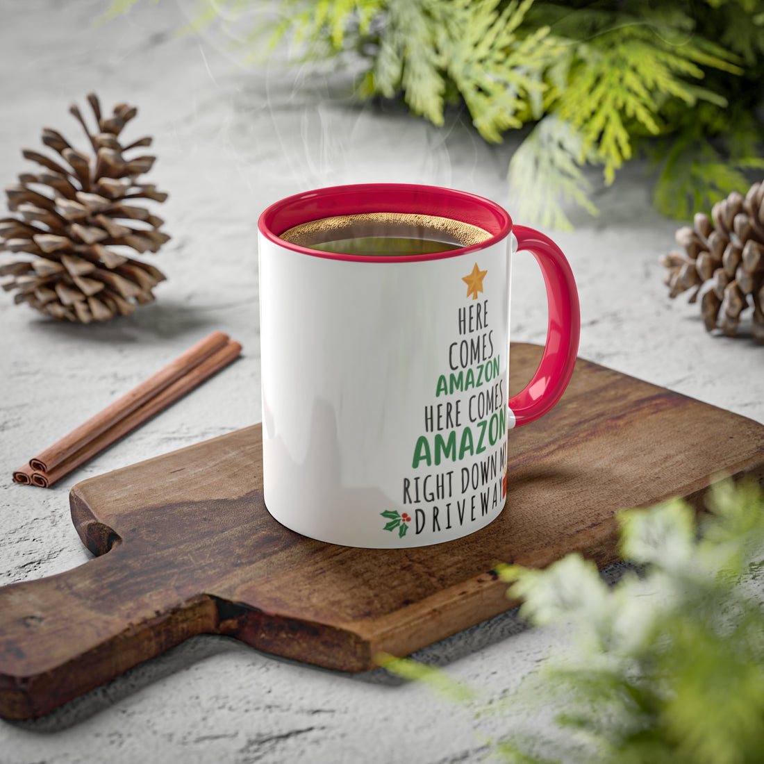 Here Comes Amazon | Funny Christmas Mug | Colorful Mugs, 11oz