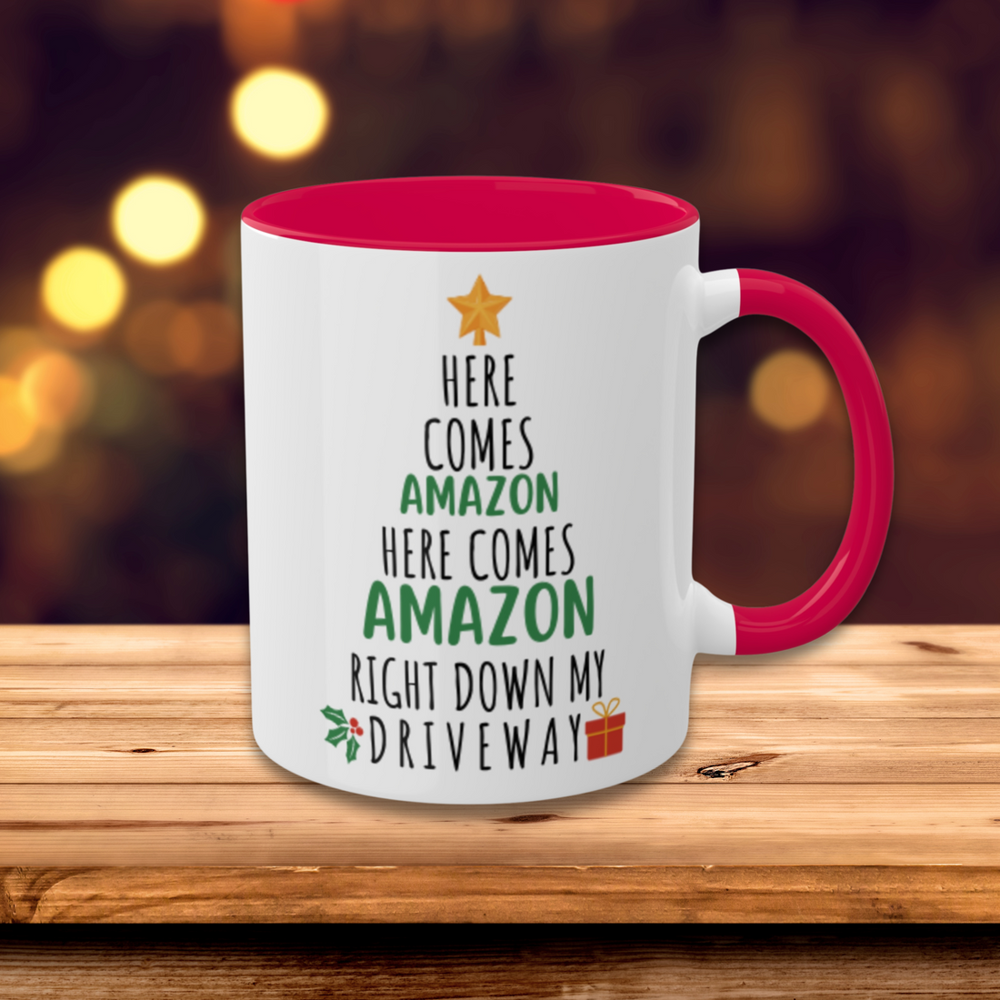 Here Comes Amazon | Funny Christmas Mug | Colorful Mugs, 11oz