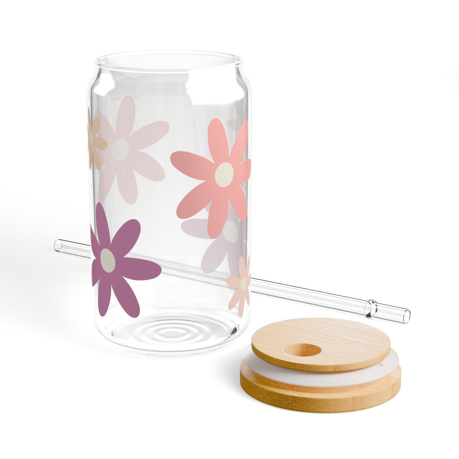 Flower Power | Floral Sipper Glass | Floral Boho Sipper Glass | Flower Sipper Glass with Lid and Straw 16oz