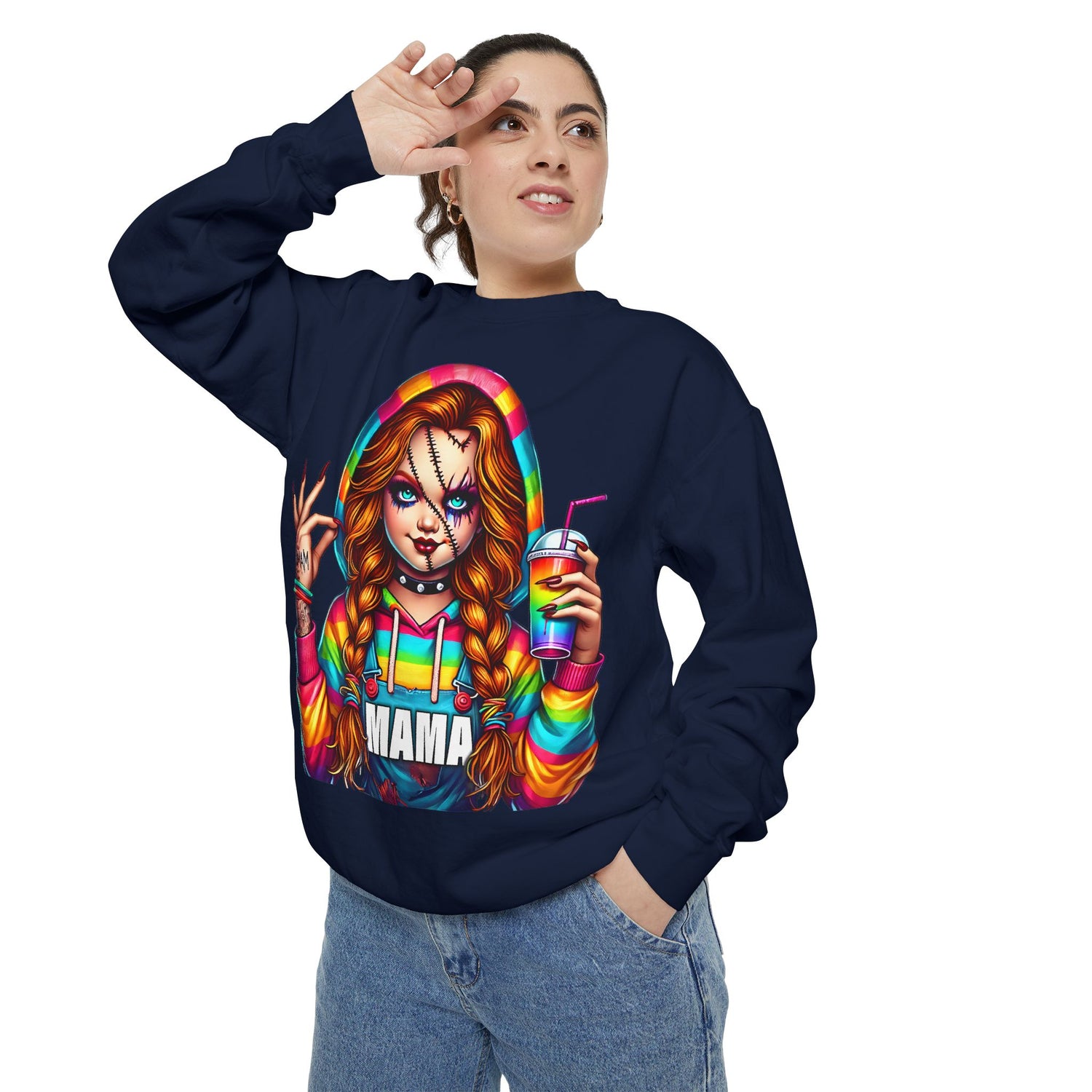 Chucky Mama Crewneck | Cute Spooky Crewneck |Chucky Crewneck | Unisex Garment-Dyed Sweatshirt