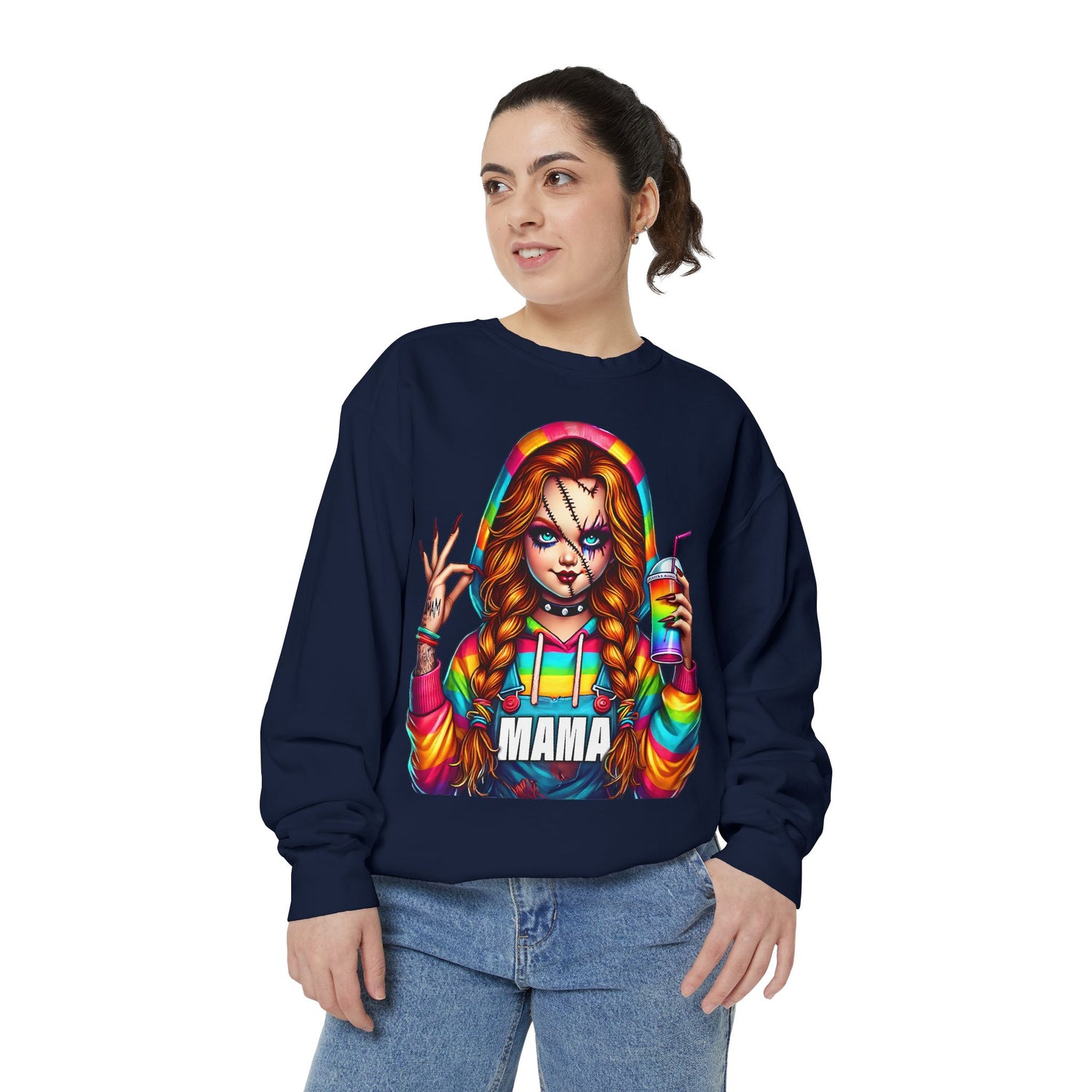 Chucky Mama Crewneck | Cute Spooky Crewneck |Chucky Crewneck | Unisex Garment-Dyed Sweatshirt